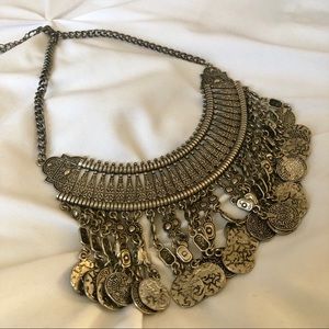 Silver boho coin necklace